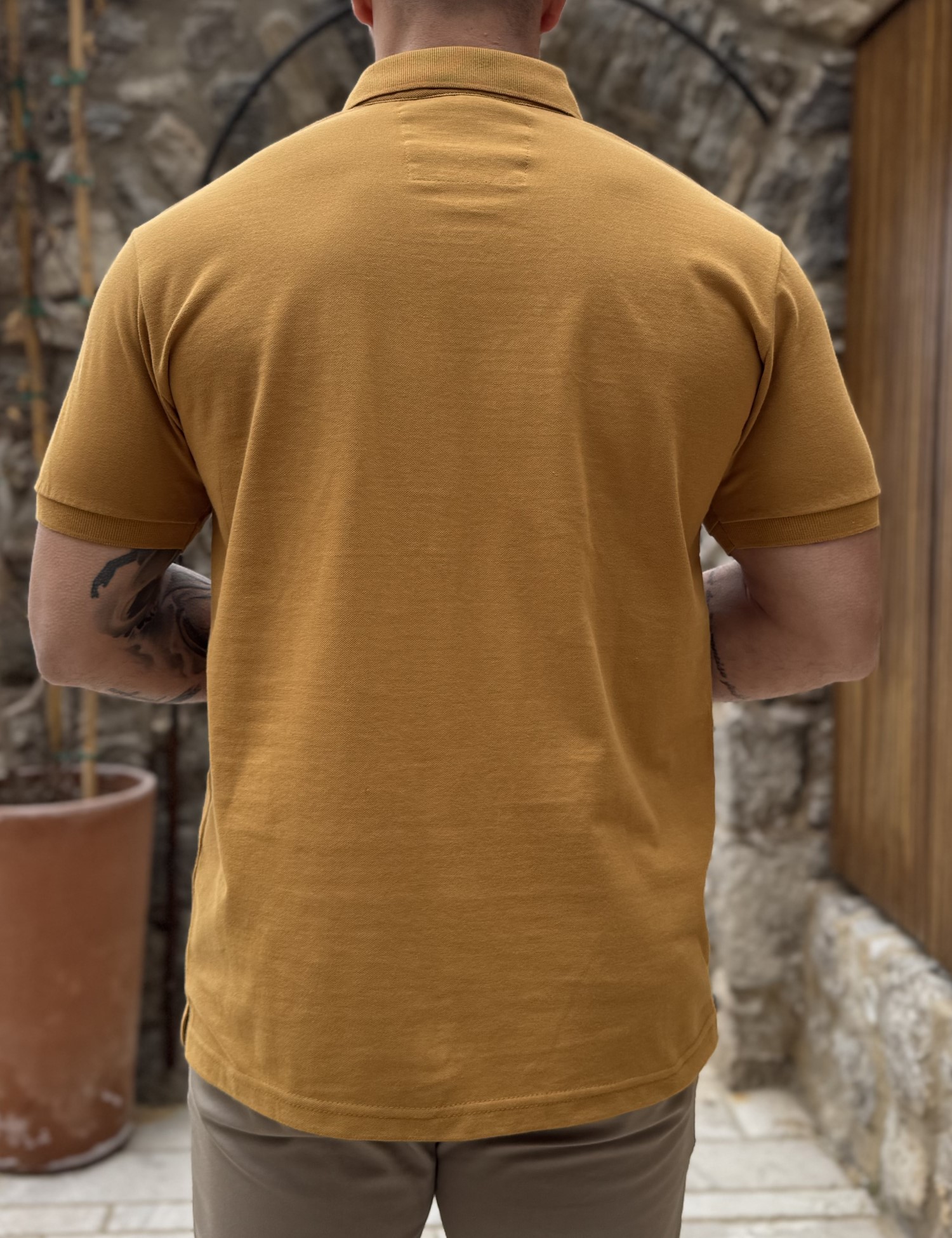 Everbest ανδρική ώχρα πικέ Polo μπλούζα Plus Size 262833O